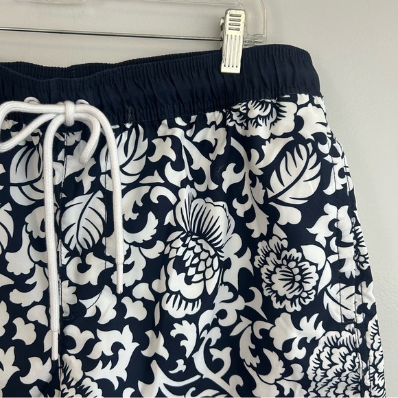NWT Amazon Blue/White Floral Drawstring Hawaiian Swim Trunks Size Large - Picture 5 of 11